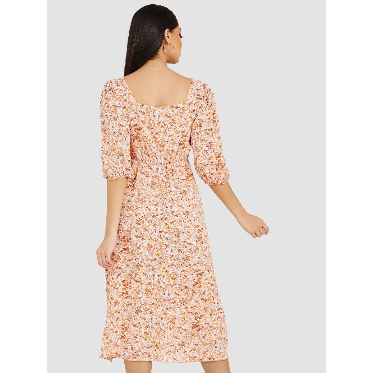 Styli 3/4 Sleeves Floral Print A-Line Midi Dress-women-clothing-dresses-image-4