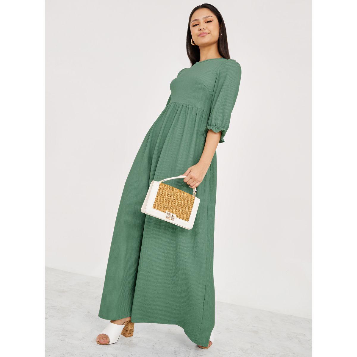فستان طويل باكمام مزينة بكشكش-women-clothing-dresses-image-2