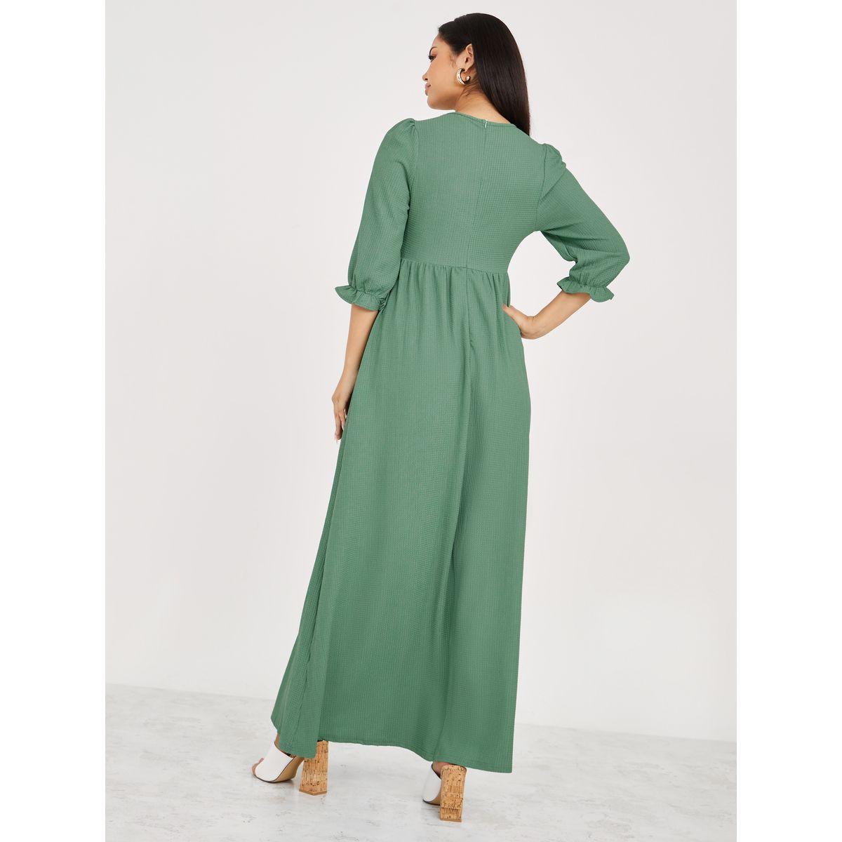 Styli Frill Cuff 3/4 Sleeves Woven A-Line Maxi Dress-women-clothing-dresses-image-4