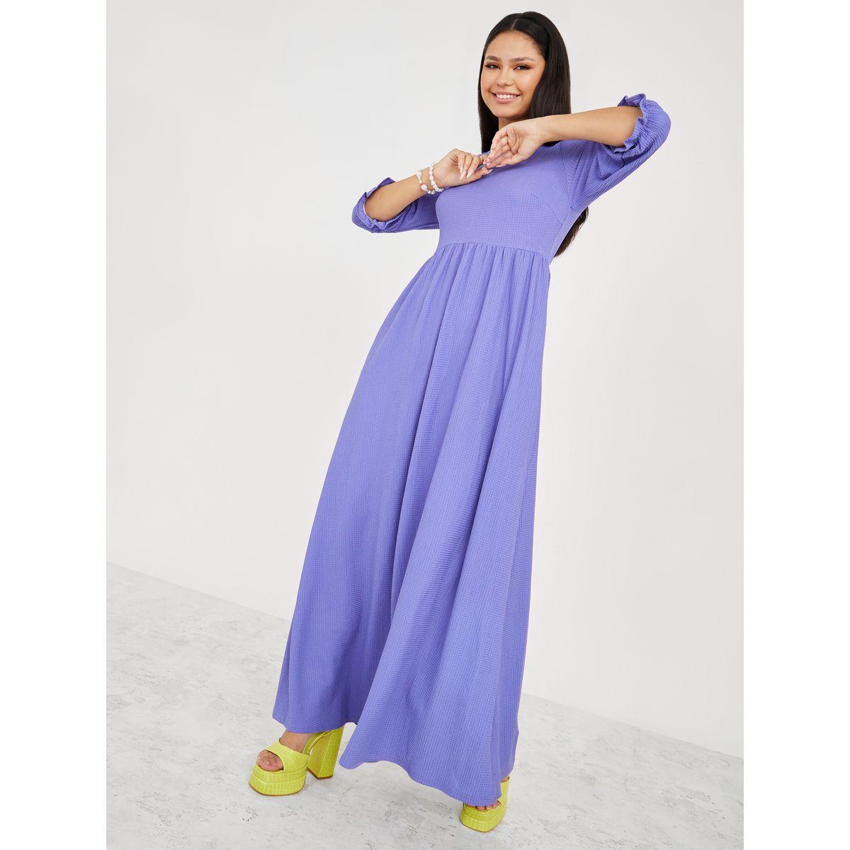 Styli Frill Cuff 3/4 Sleeves Woven A-Line Maxi Dress-women-clothing-dresses-image-2