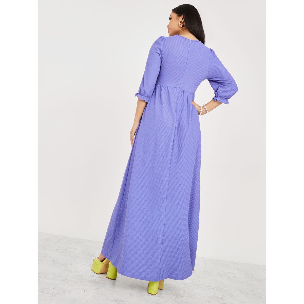 Styli Frill Cuff 3/4 Sleeves Woven A-Line Maxi Dress-women-clothing-dresses-image-4
