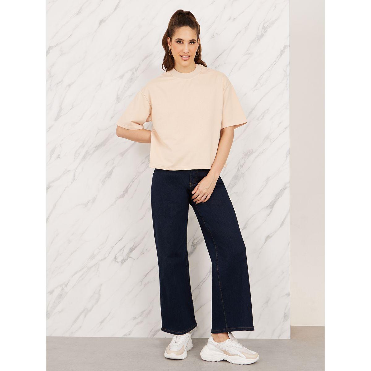 Styli Ribbed High Neck Dropped Shoulder Boxy Fit T-Shirt-women-clothing-tshirts-image-2