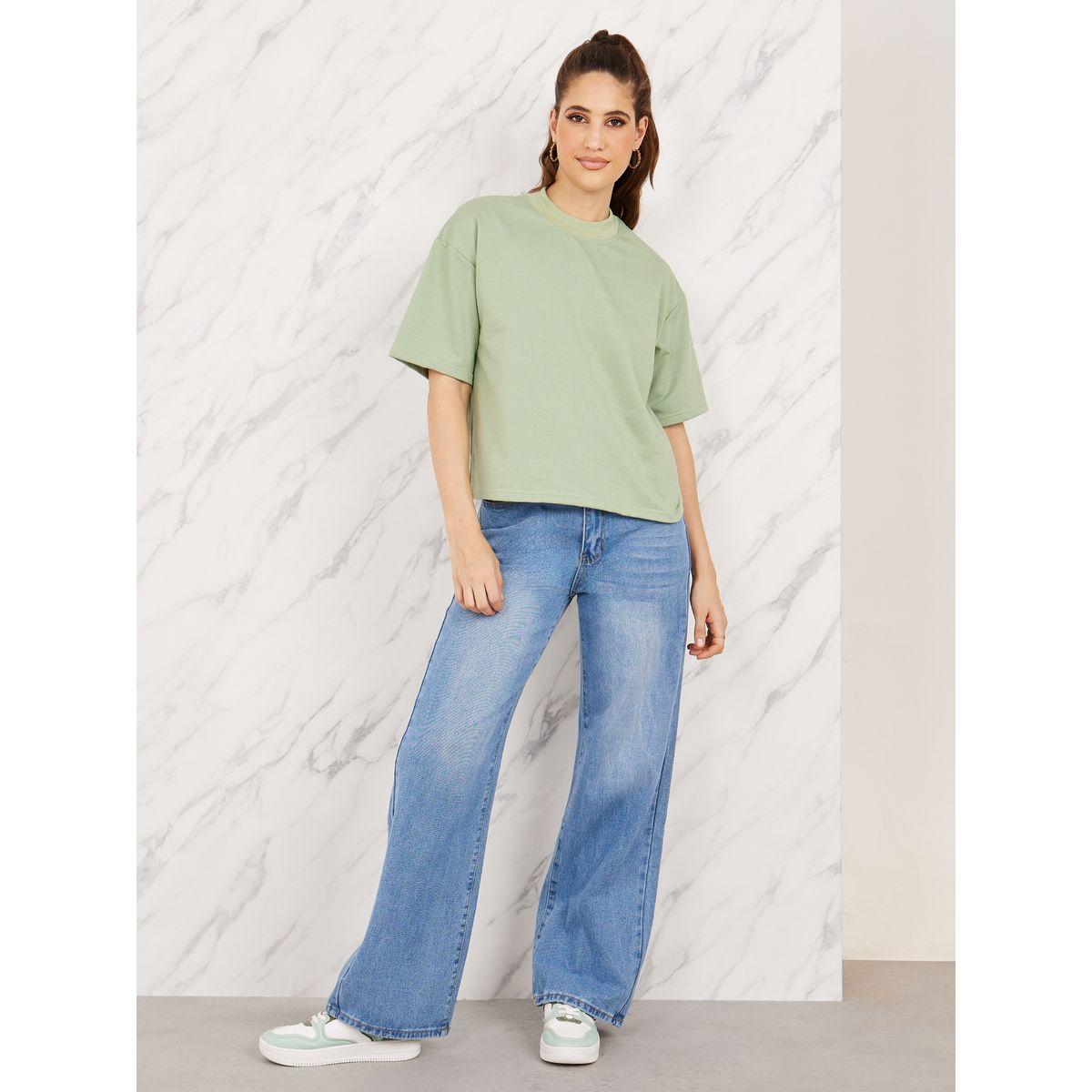 Styli Ribbed High Neck Dropped Shoulder Boxy Fit T-Shirt-women-clothing-tshirts-image-2