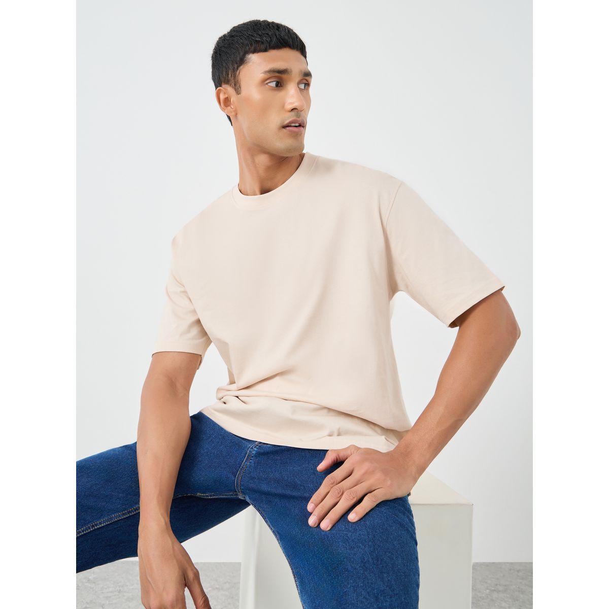 تيشيرت فضفاض بياقة ضيقة وأكمام قصيرة-men-clothing-tshirtsandpolos-tshirts-image-1