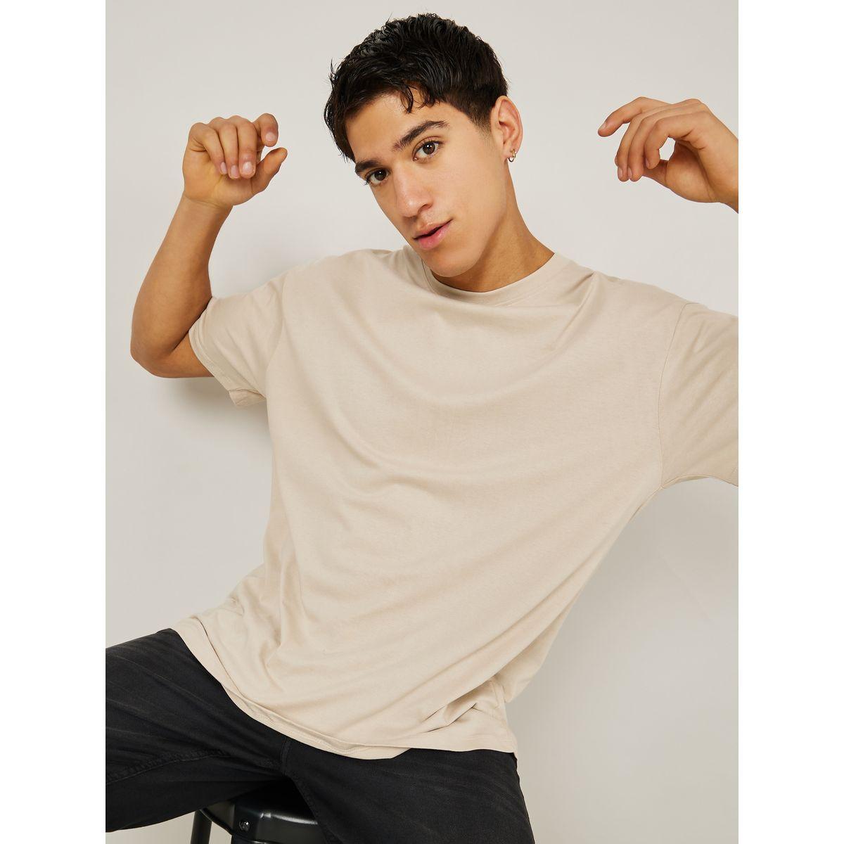 Styli Solid Oversized Pure Cotton T-Shirt-men-clothing-tshirtsandpolos-tshirts-image-1