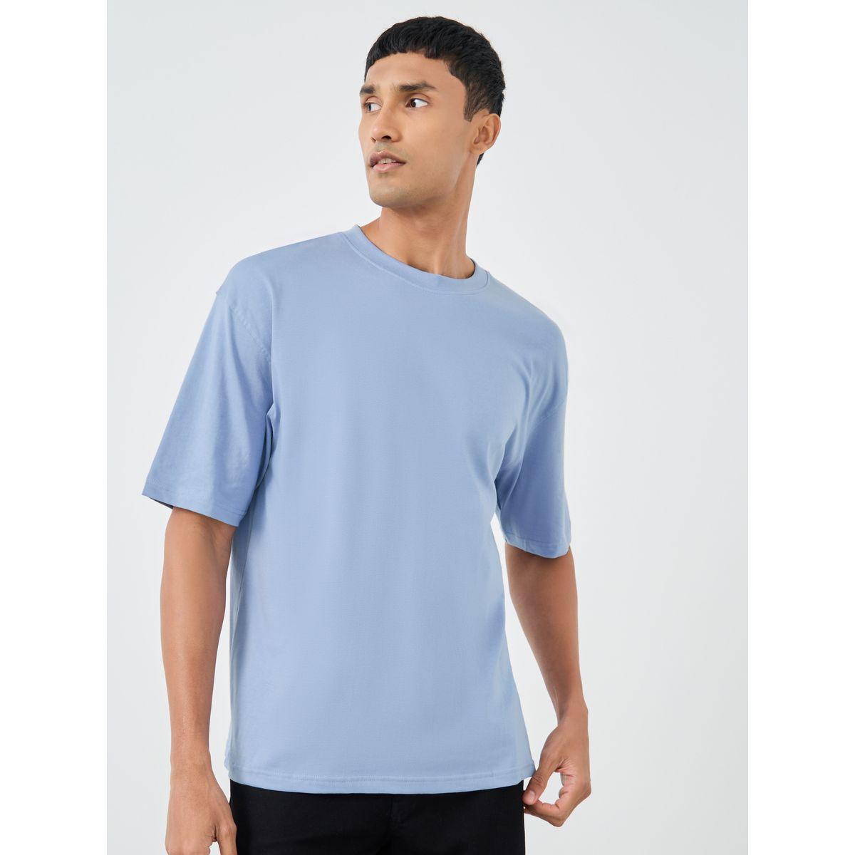 تيشيرت فضفاض بياقة ضيقة وأكمام قصيرة-men-clothing-tshirtsandpolos-tshirts-image-1