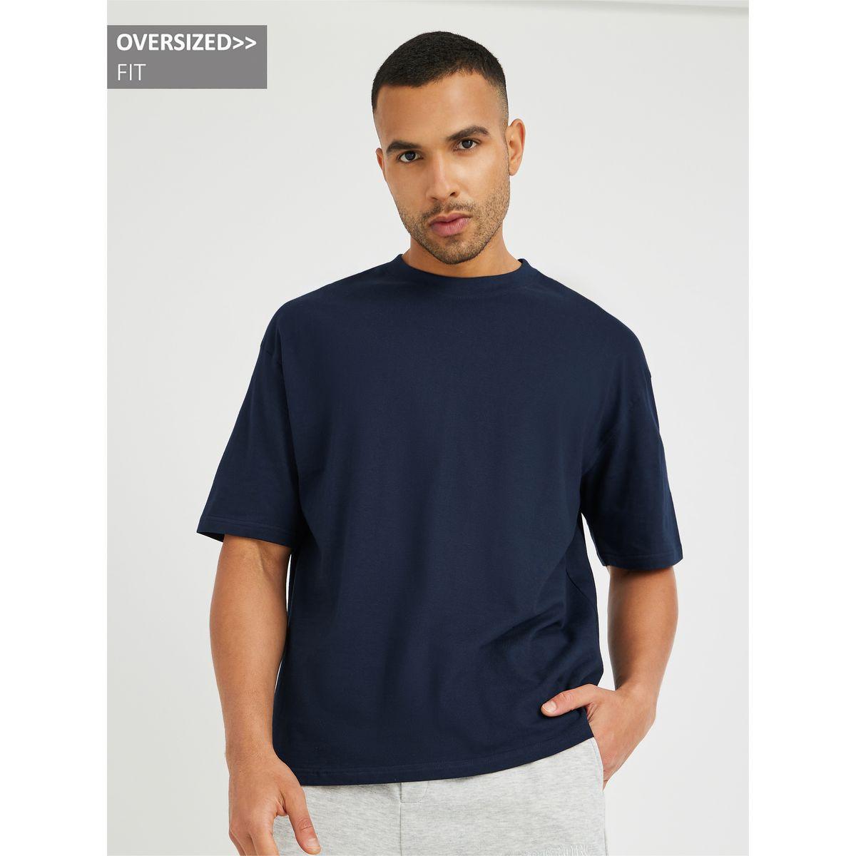 Styli Solid Crew Neck Oversized T-Shirt-men-clothing-tshirtsandpolos-tshirts-image-1