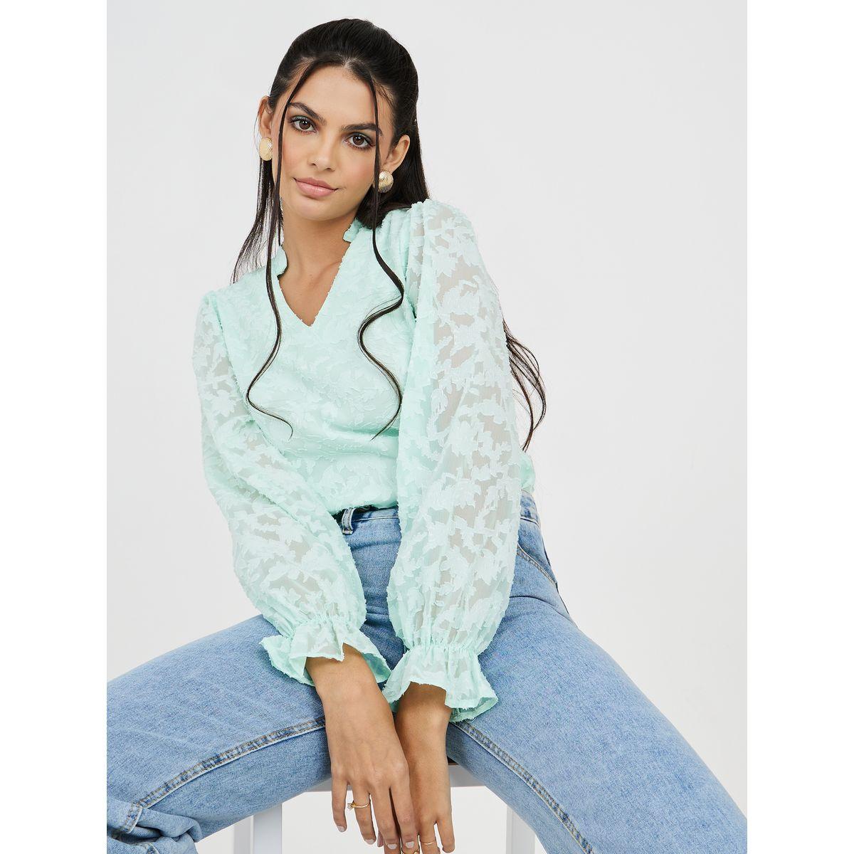 Styli Jacquard V Neck Regular Fit Blouse-women-clothing-shirtsandblouses-blouses-image-1