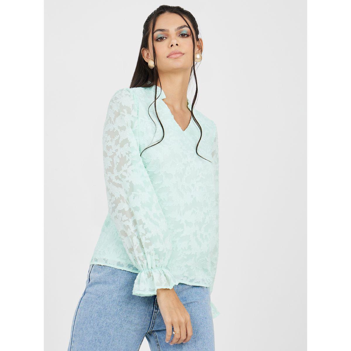 Styli Jacquard V Neck Regular Fit Blouse-women-clothing-shirtsandblouses-blouses-image-3