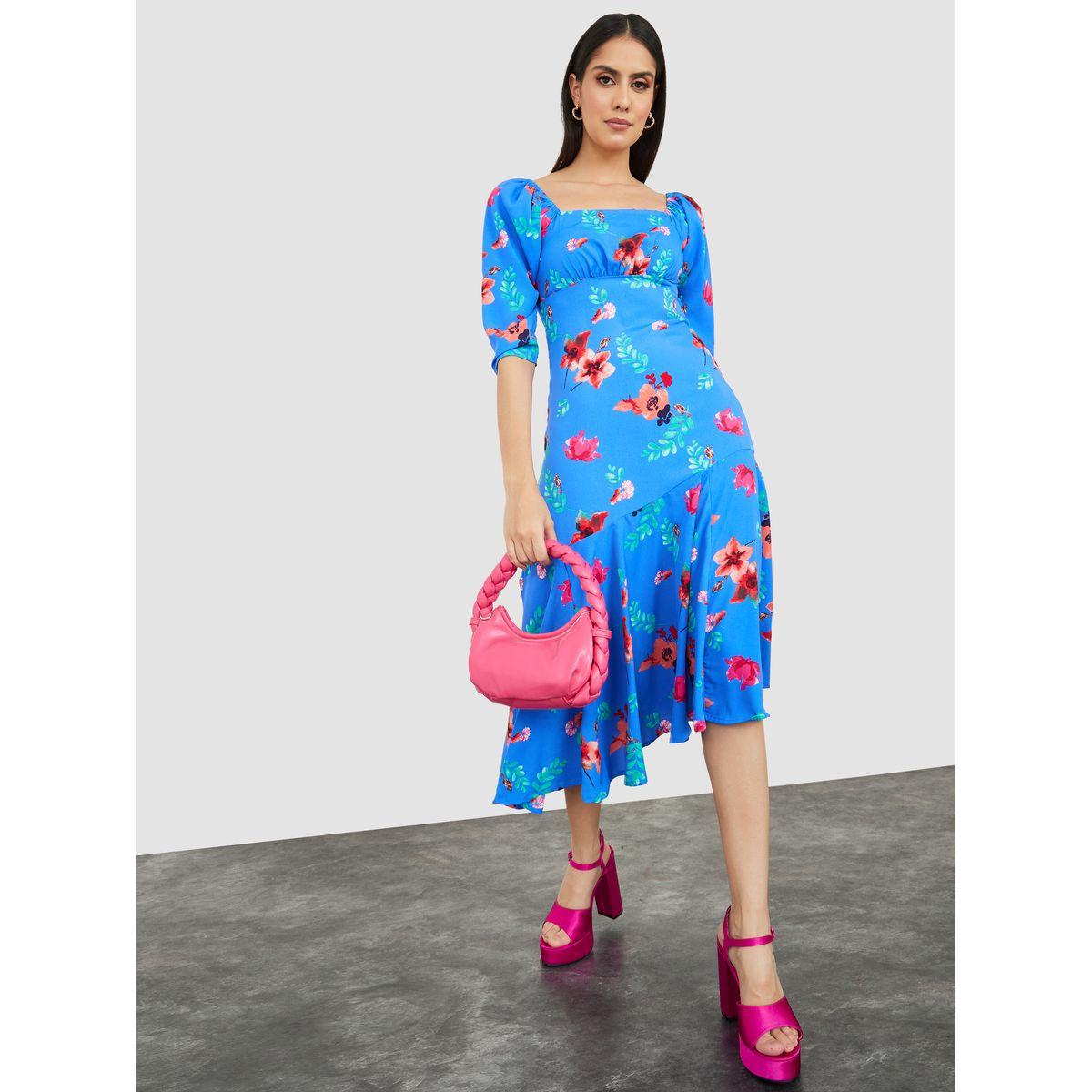Styli 3/4 Sleeves Floral Print A-Line Midi Dress-women-clothing-dresses-image-1