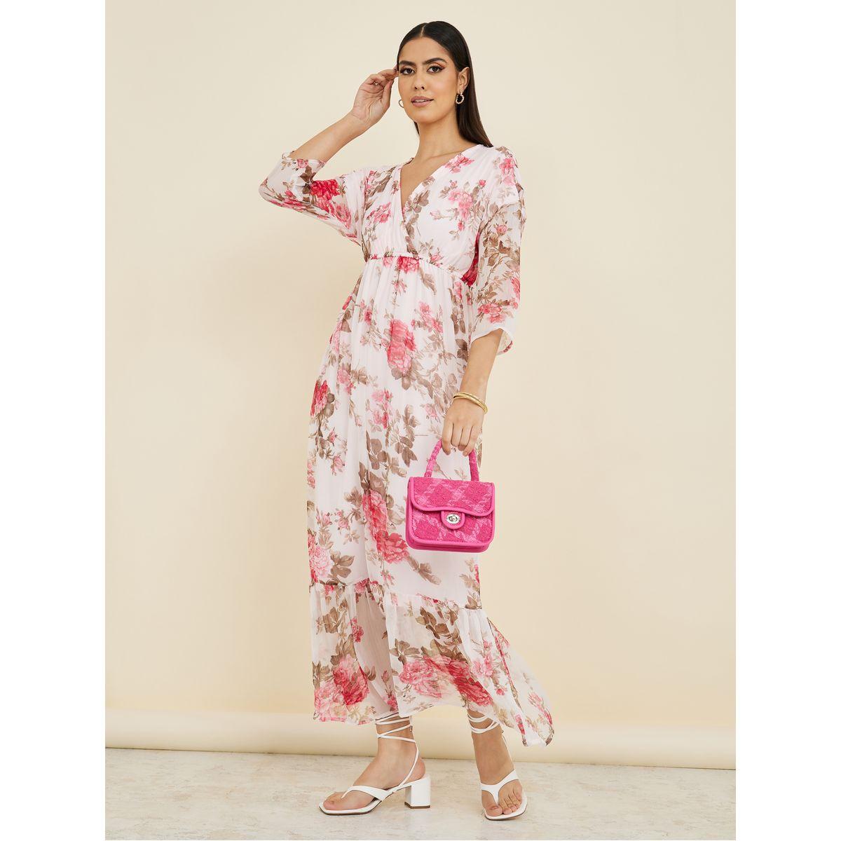 Styli 3/4 Sleeves Floral Print A-Line Maxi Dress-women-clothing-dresses-image-1