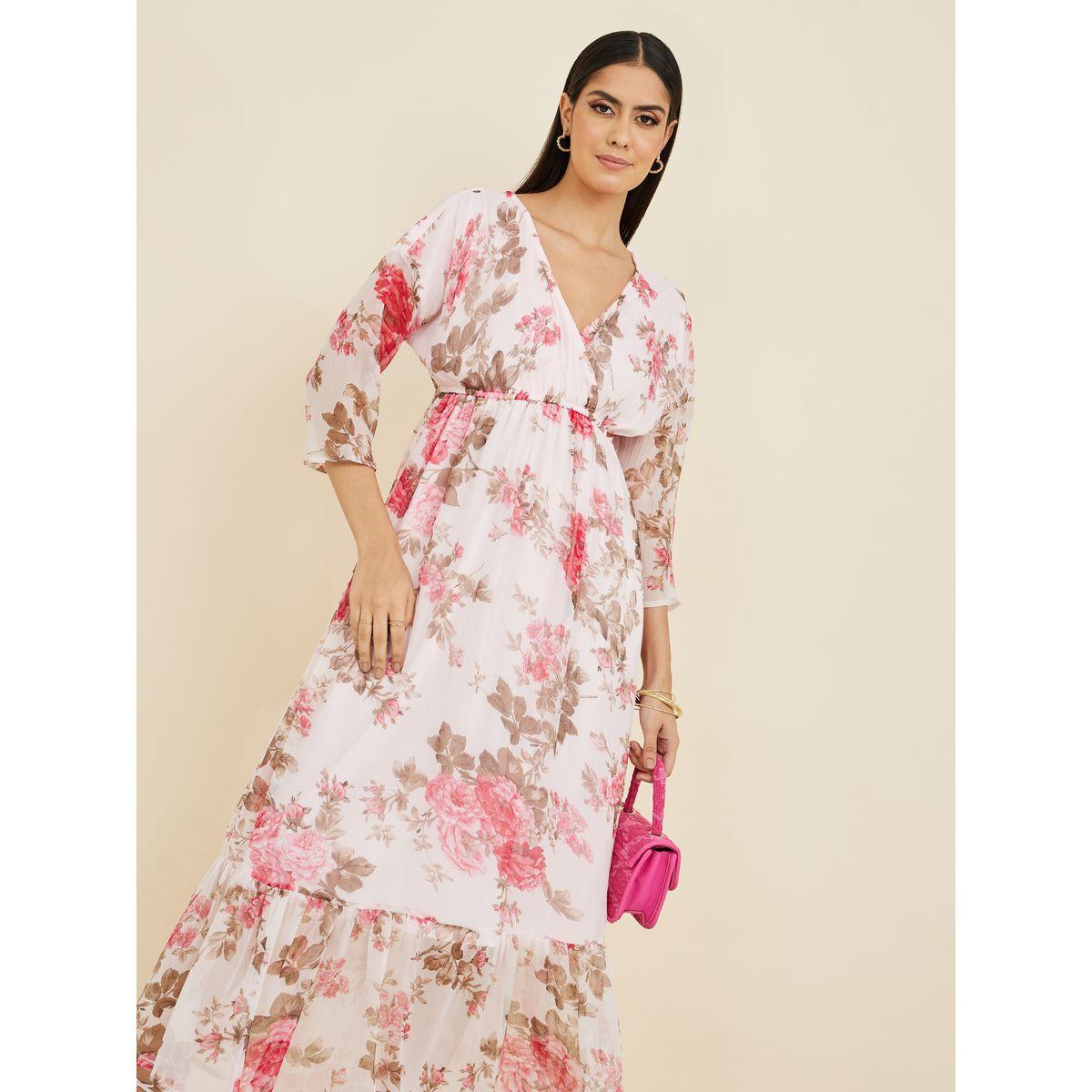 Styli 3/4 Sleeves Floral Print A-Line Maxi Dress-women-clothing-dresses-image-2