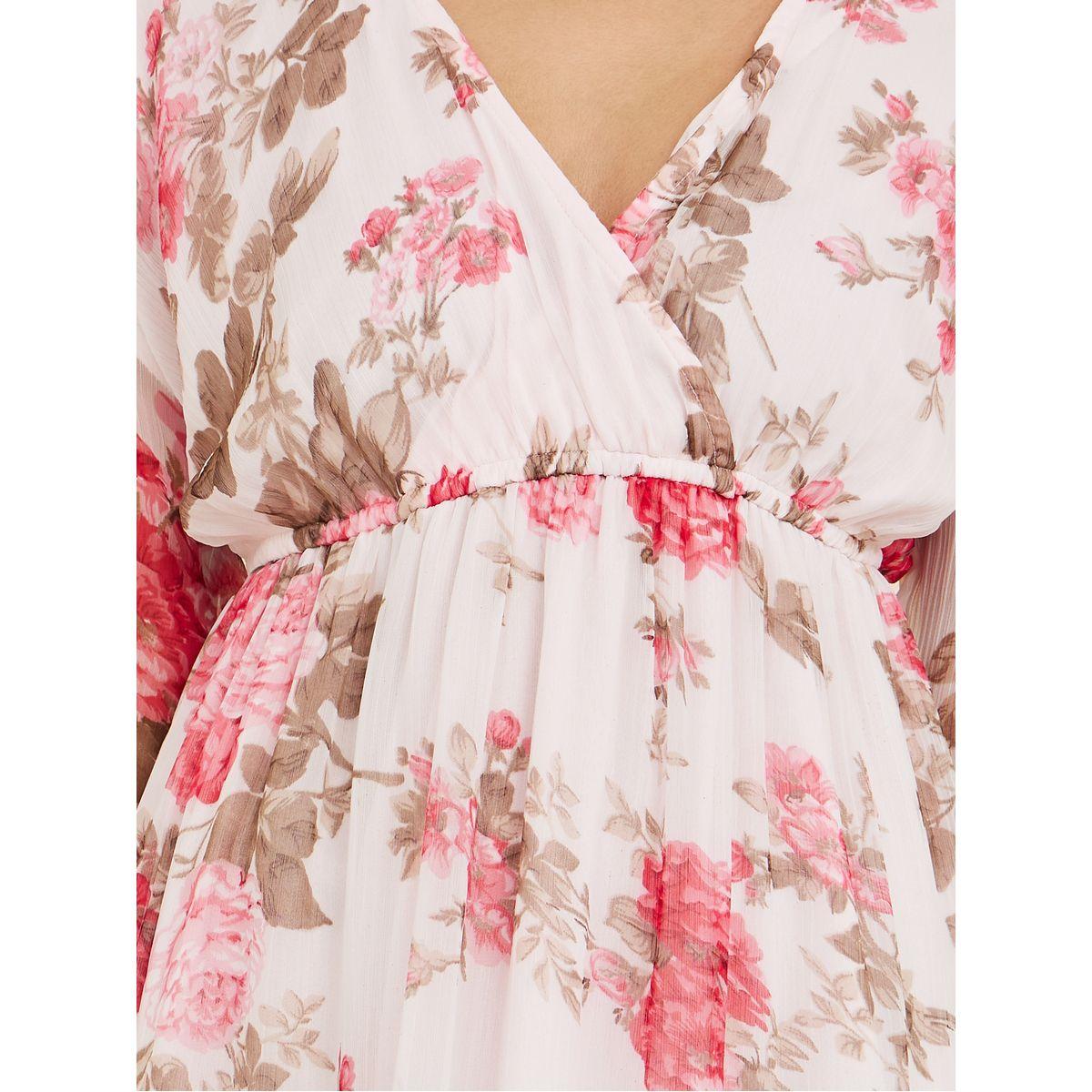 Styli 3/4 Sleeves Floral Print A-Line Maxi Dress-women-clothing-dresses-image-3