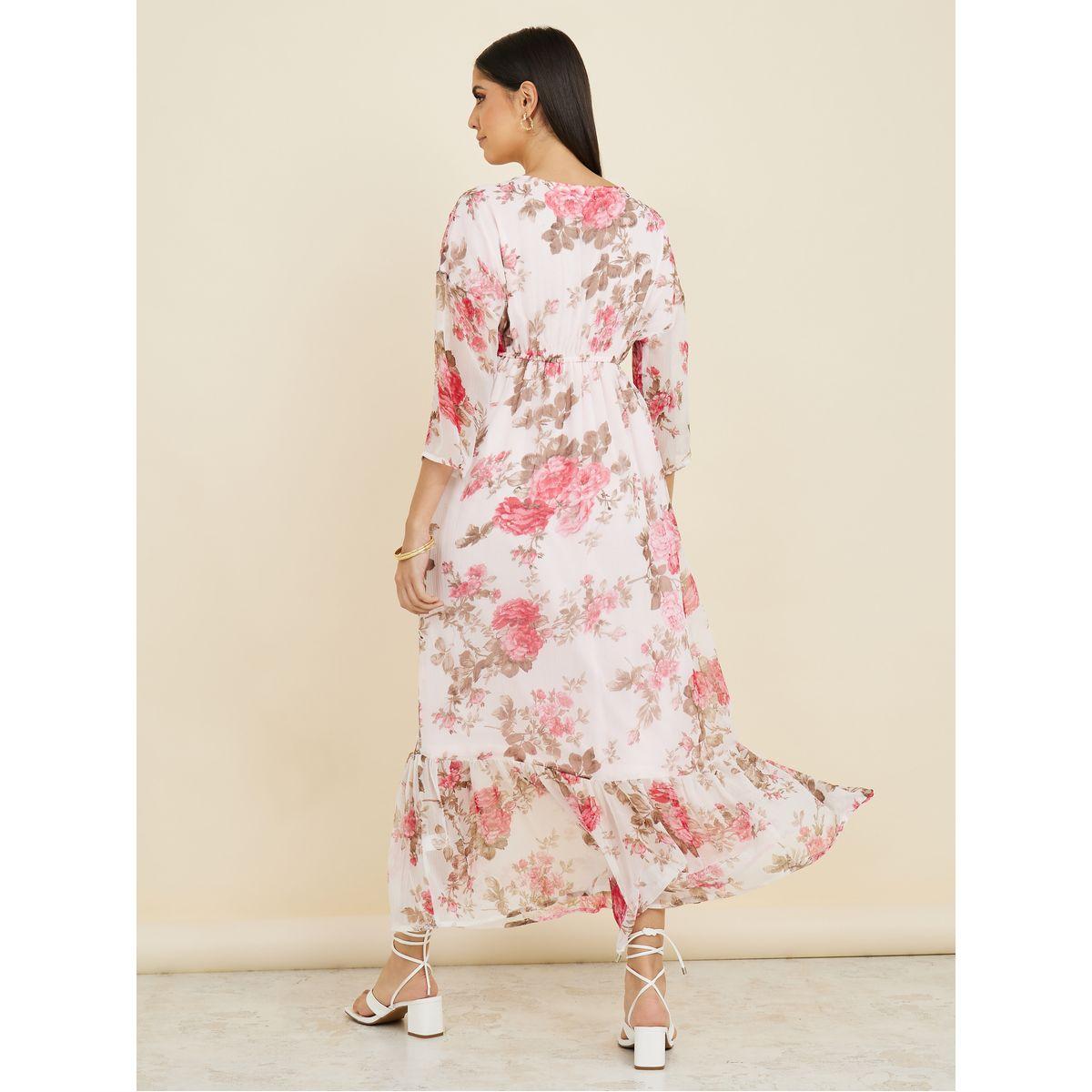 Styli 3/4 Sleeves Floral Print A-Line Maxi Dress-women-clothing-dresses-image-4