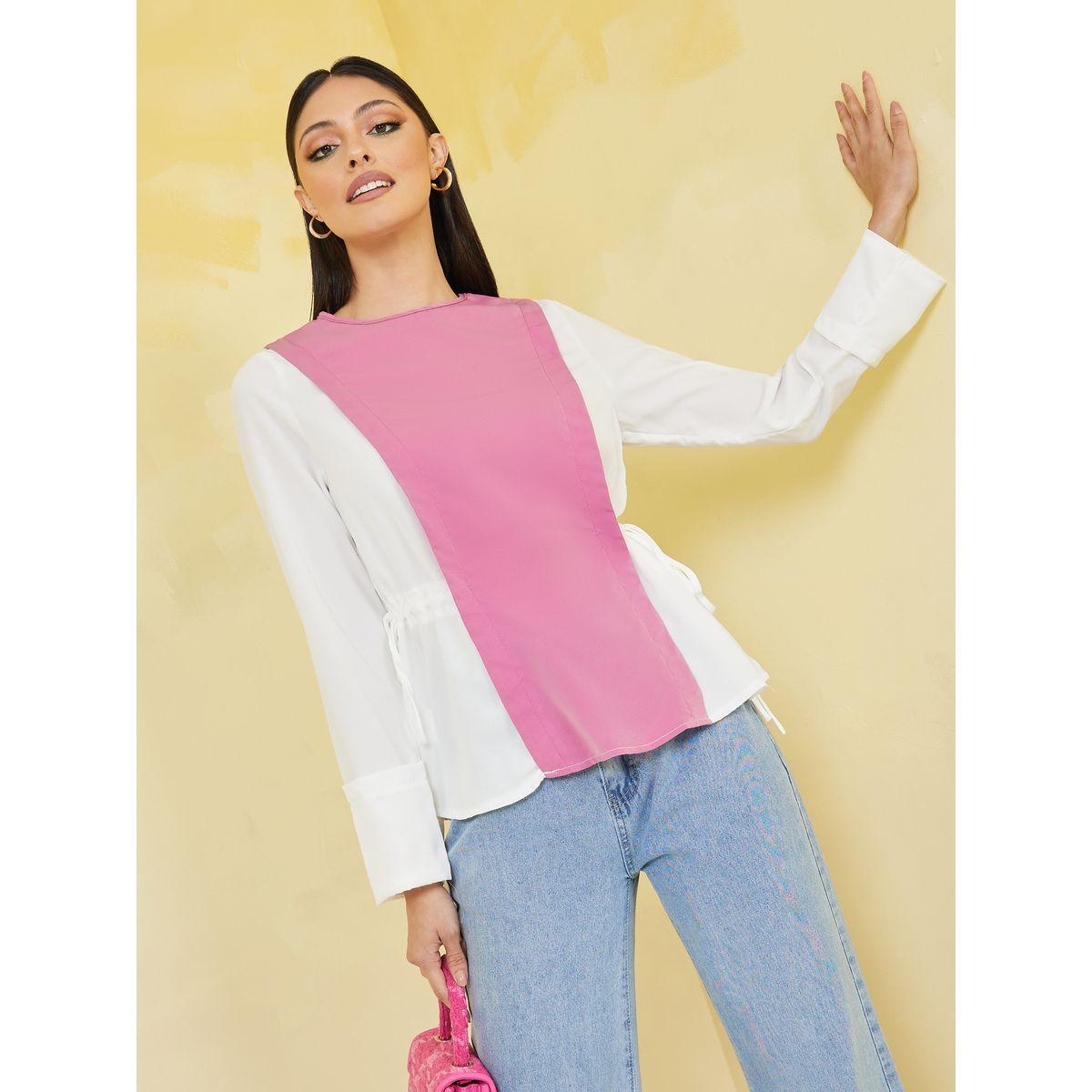 Styli Side Tie Up Colorblock Regular Fit Blouse-women-clothing-shirtsandblouses-blouses-image-1