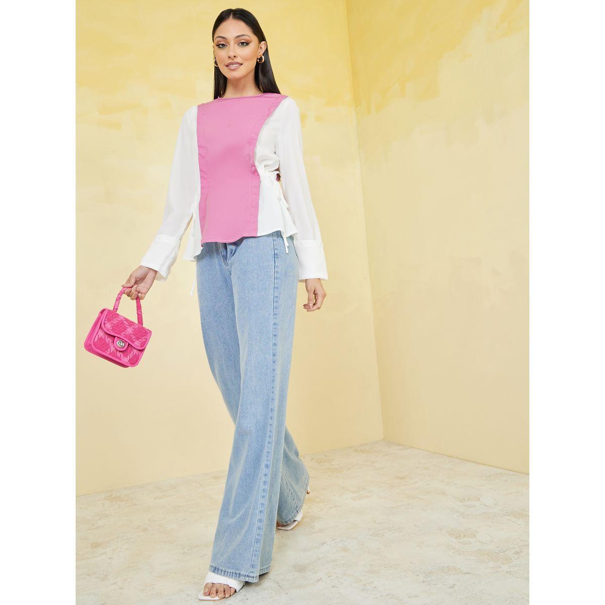 Styli Side Tie Up Colorblock Regular Fit Blouse-women-clothing-shirtsandblouses-blouses-image-2