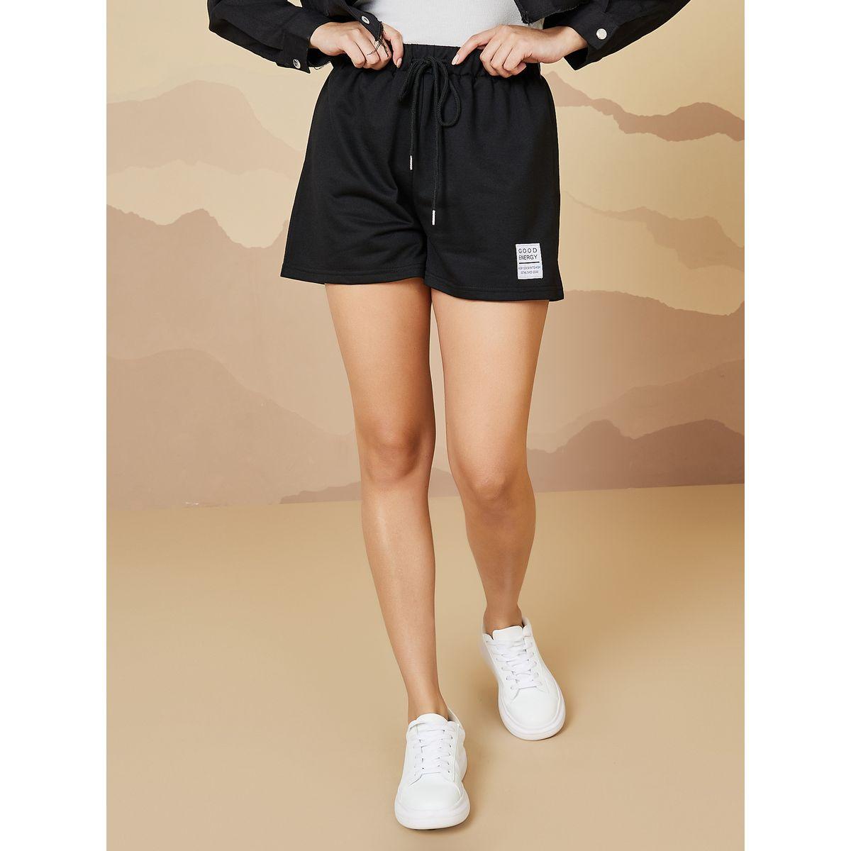 Styli Patch Detail Knit Shorts with Drawstring-women-clothing-bottoms-shorts-image-1