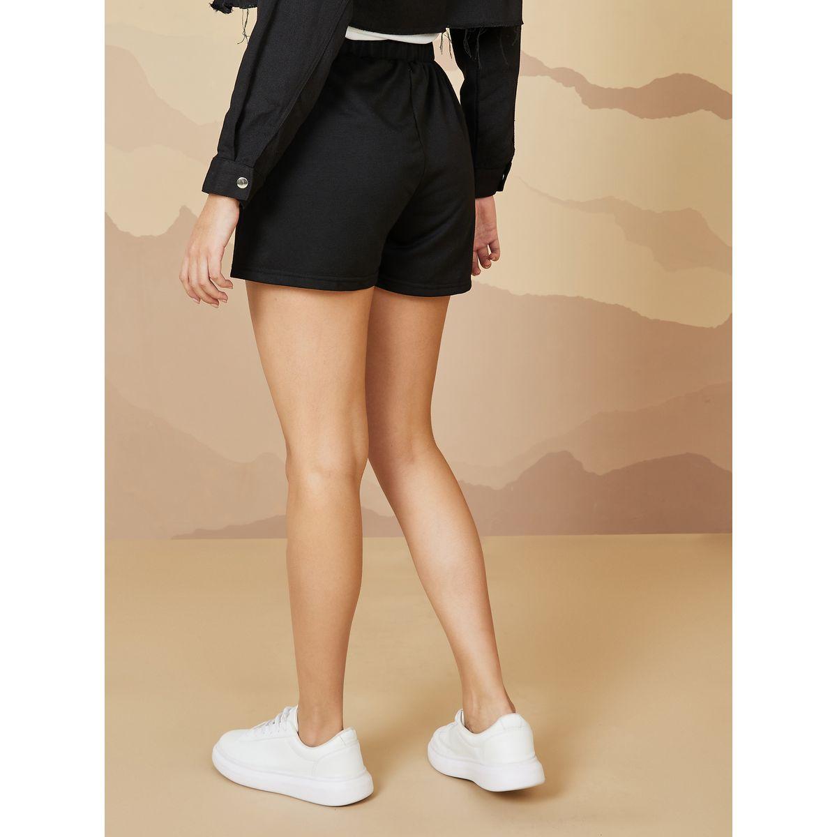 Styli Patch Detail Knit Shorts with Drawstring-women-clothing-bottoms-shorts-image-4