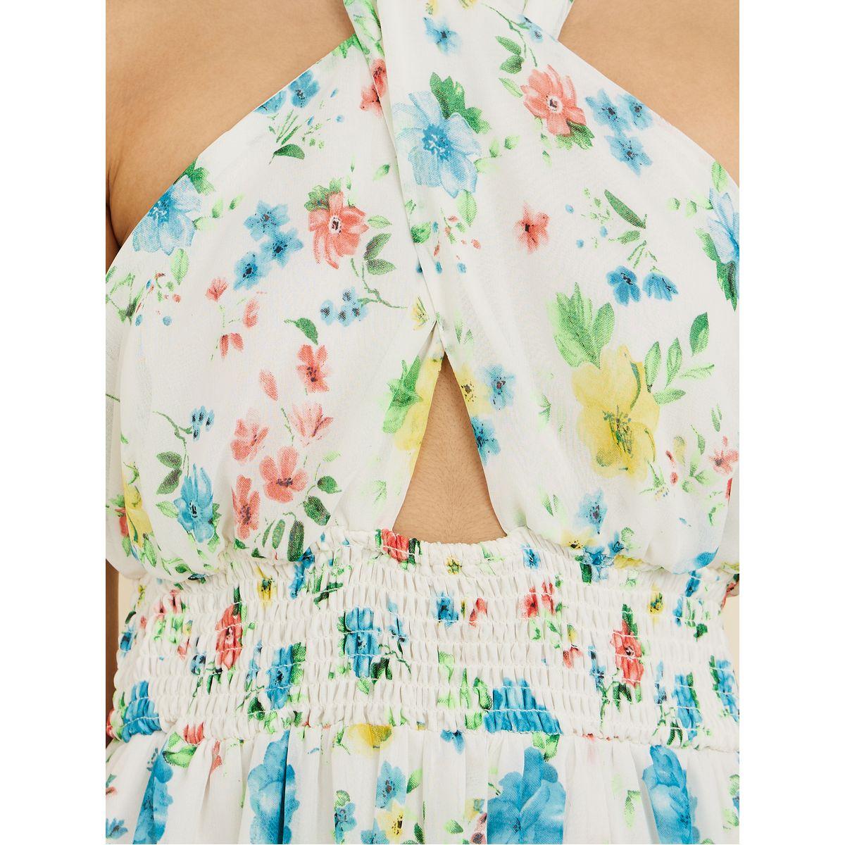 Styli Halter Neck Floral Print Smocked A-Line Maxi Dress-women-clothing-dresses-image-3