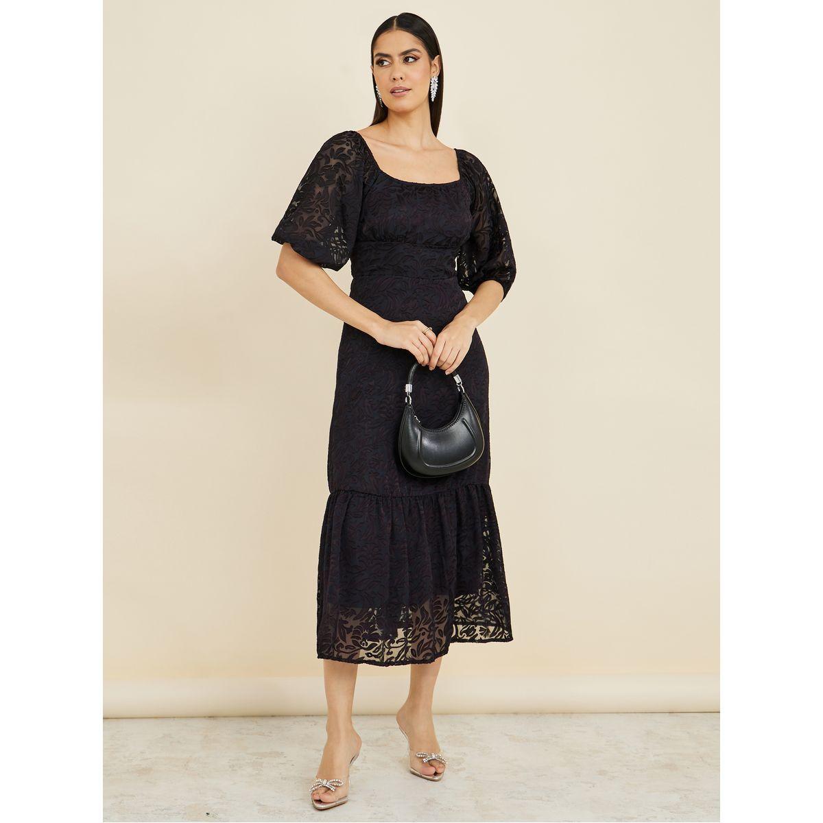 فستان ميدي جاكار باكمام قصيرة-women-clothing-dresses-image-2