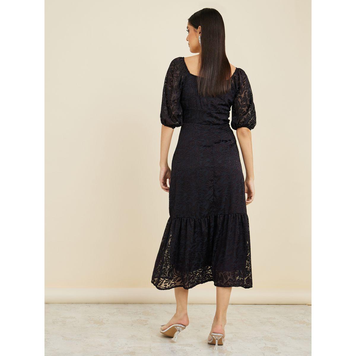 فستان ميدي جاكار باكمام قصيرة-women-clothing-dresses-image-4