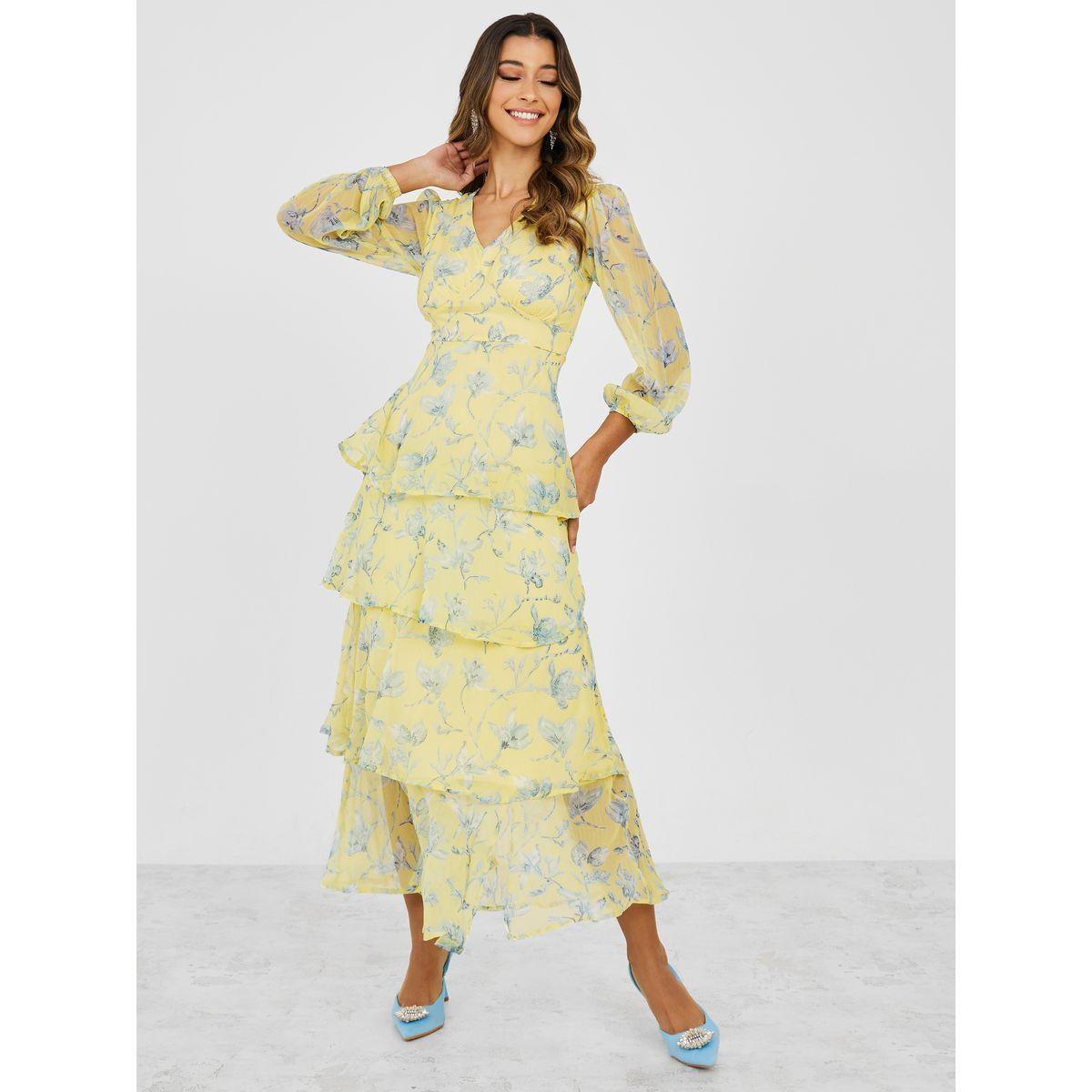 Styli V Neck Floral Print Layered Maxi Dress-women-clothing-dresses-image-1