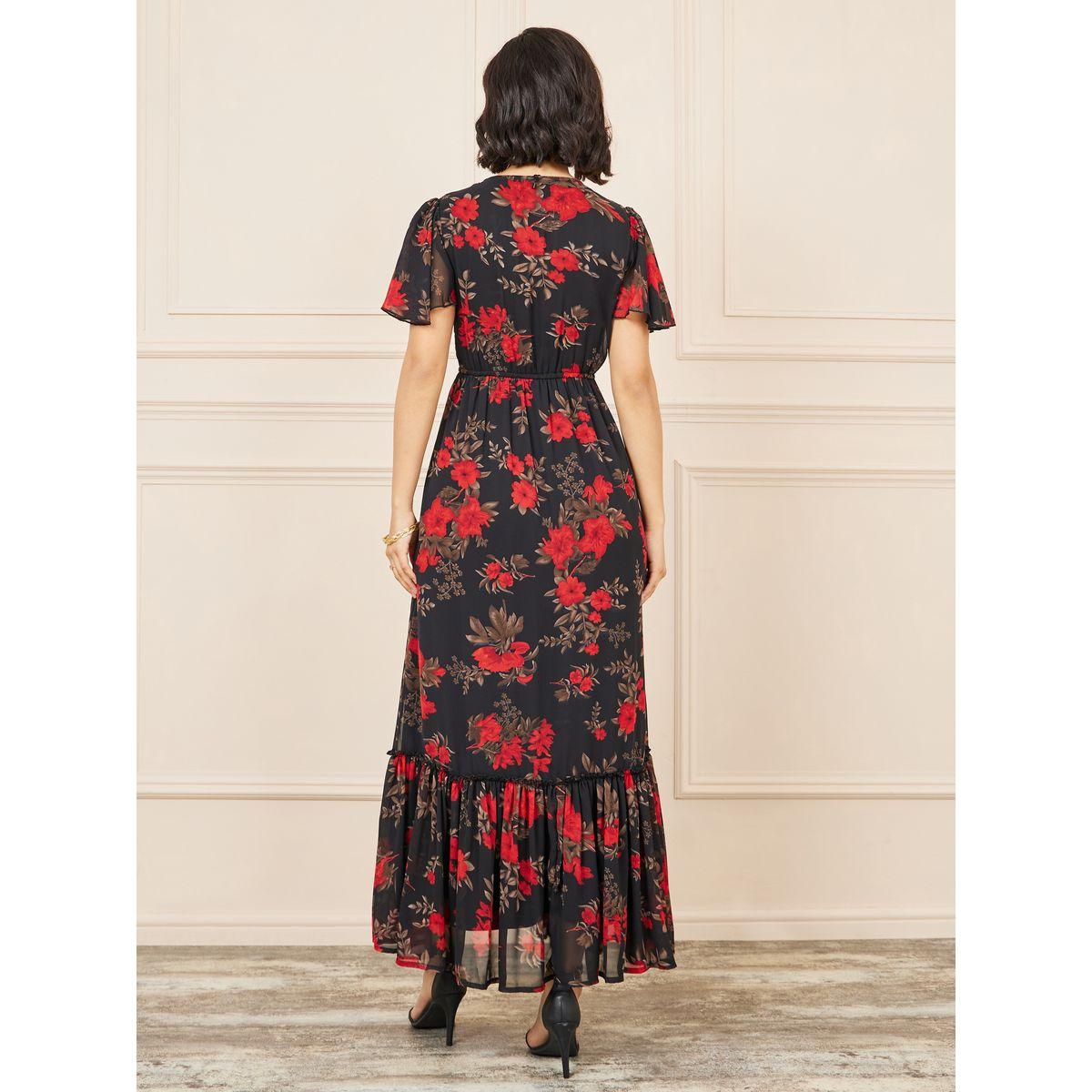 Styli Frill Sleeve Floral Print Tiered Midi Dress-women-clothing-dresses-image-4