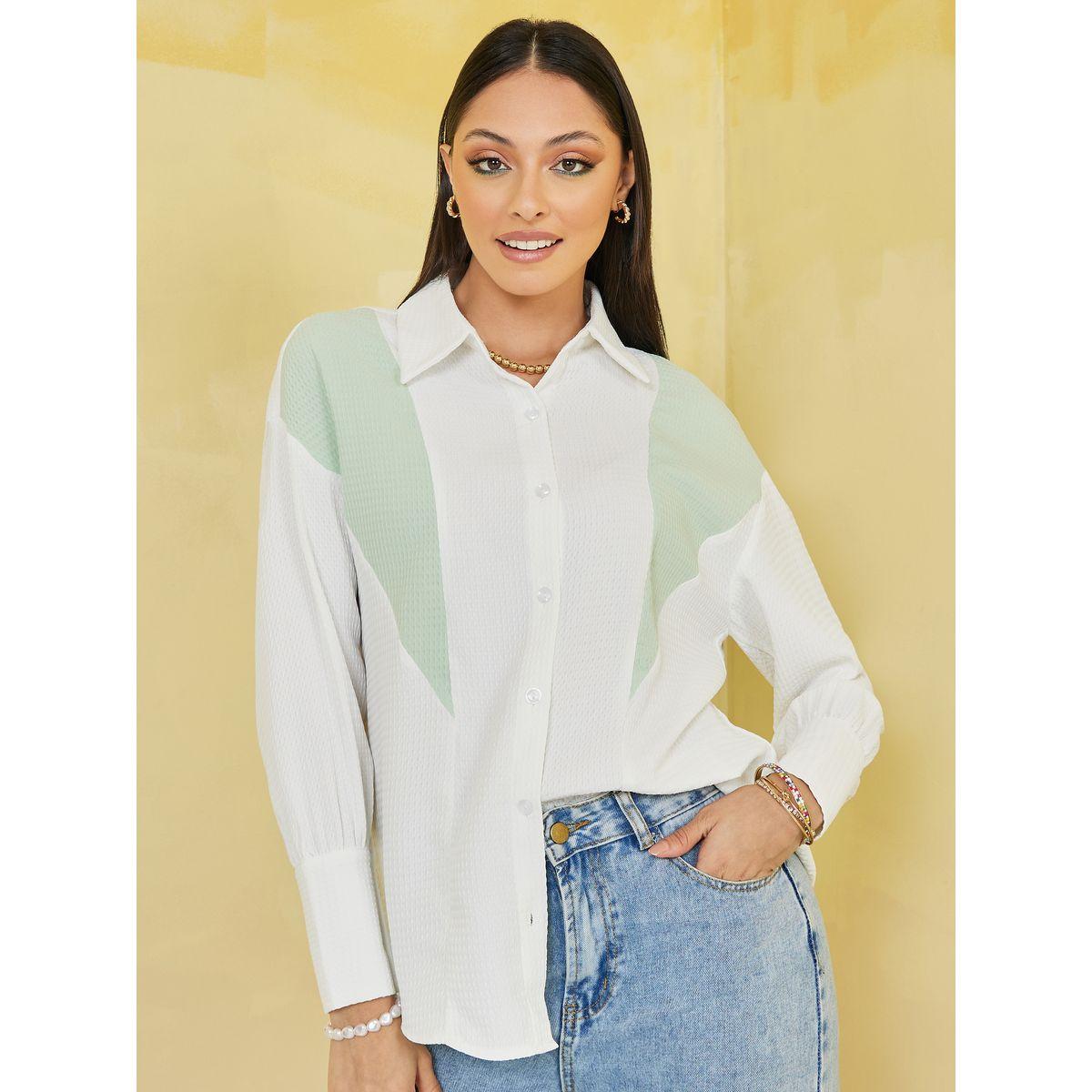Styli Textured Knit Colorblock Boxy Shirt-women-clothing-shirtsandblouses-shirts-image-1