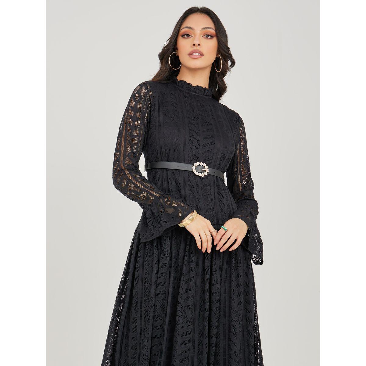 فستان طويل بتداخلات دانتيل وحزام-women-clothing-dresses-image-3