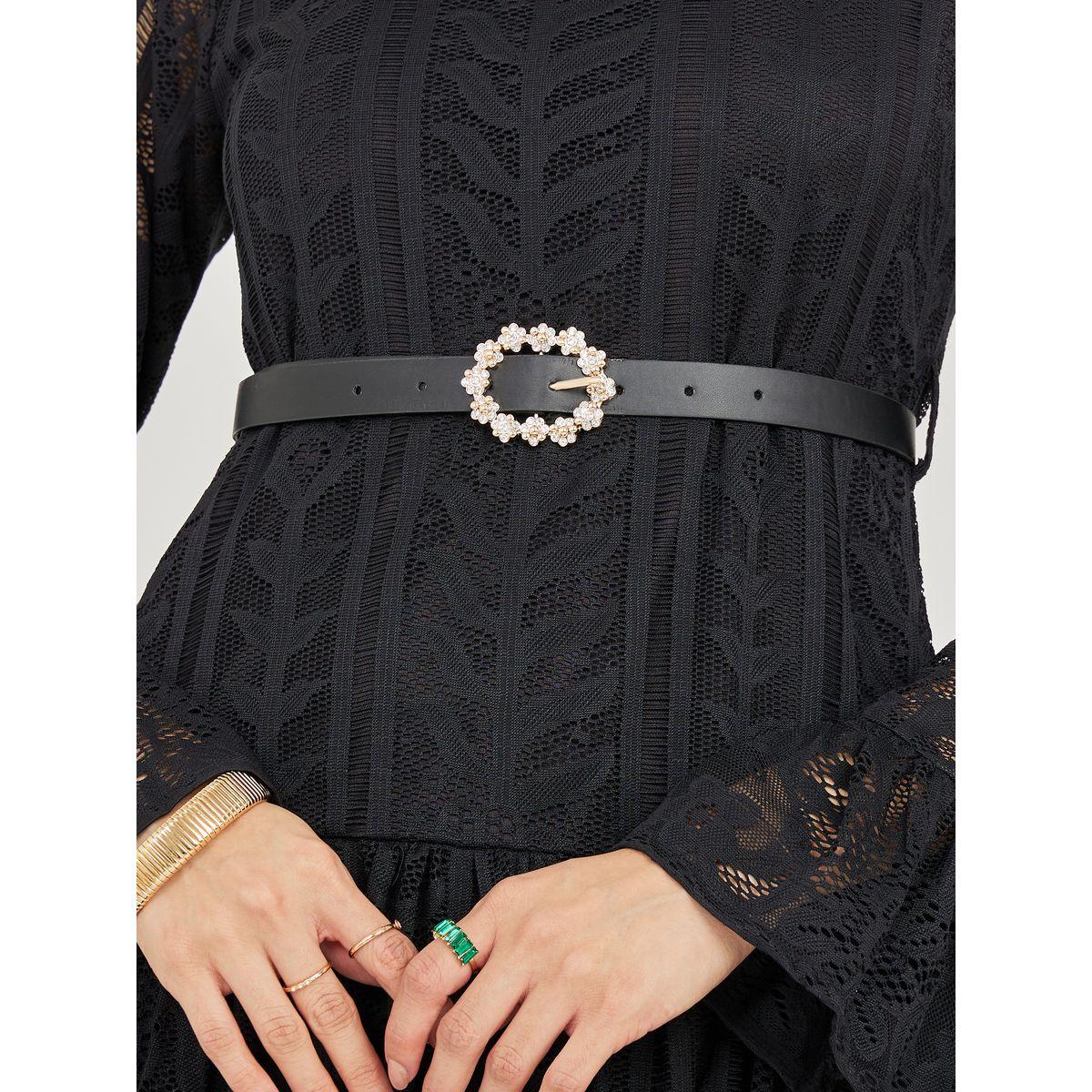 Styli High Neck Lace Insert A-Line Maxi Dress with Belt-women-clothing-dresses-image-4