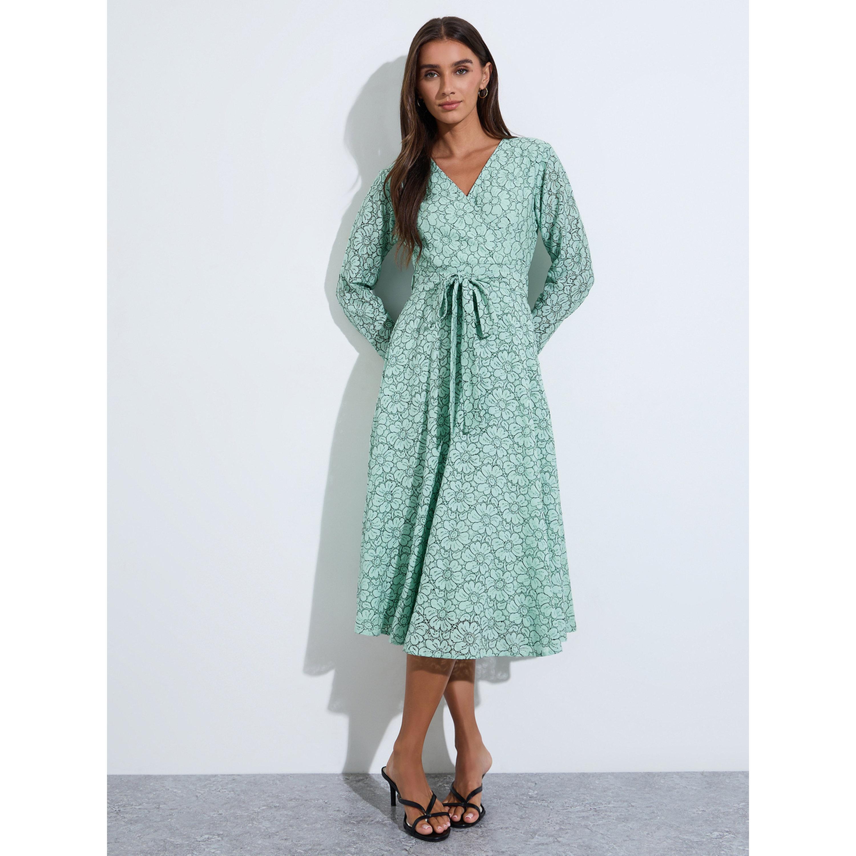 Styli Lace Insert Self Tie Belt A-Line Midi Dress-women-clothing-dresses-image-2
