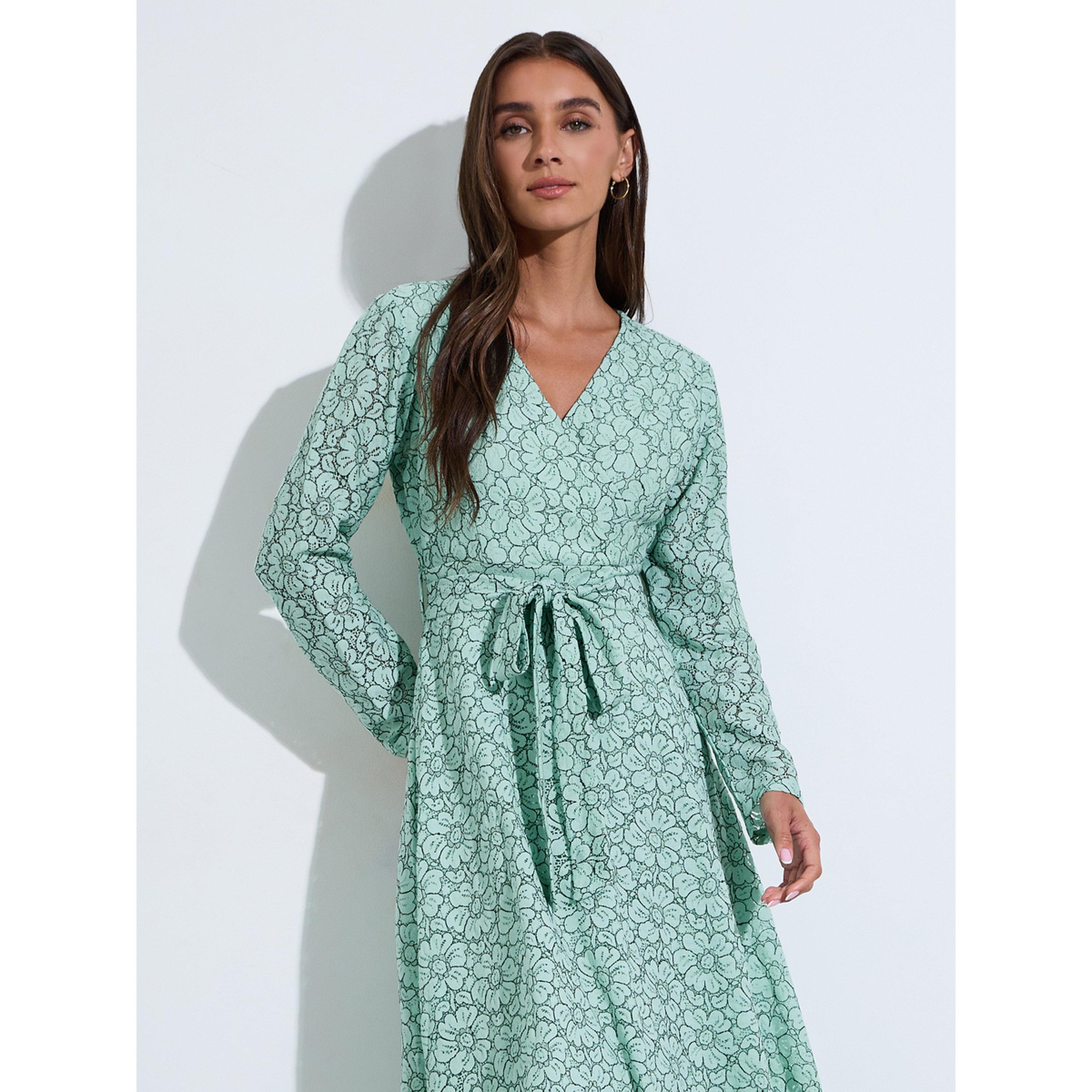 Styli Lace Insert Self Tie Belt A-Line Midi Dress-women-clothing-dresses-image-3