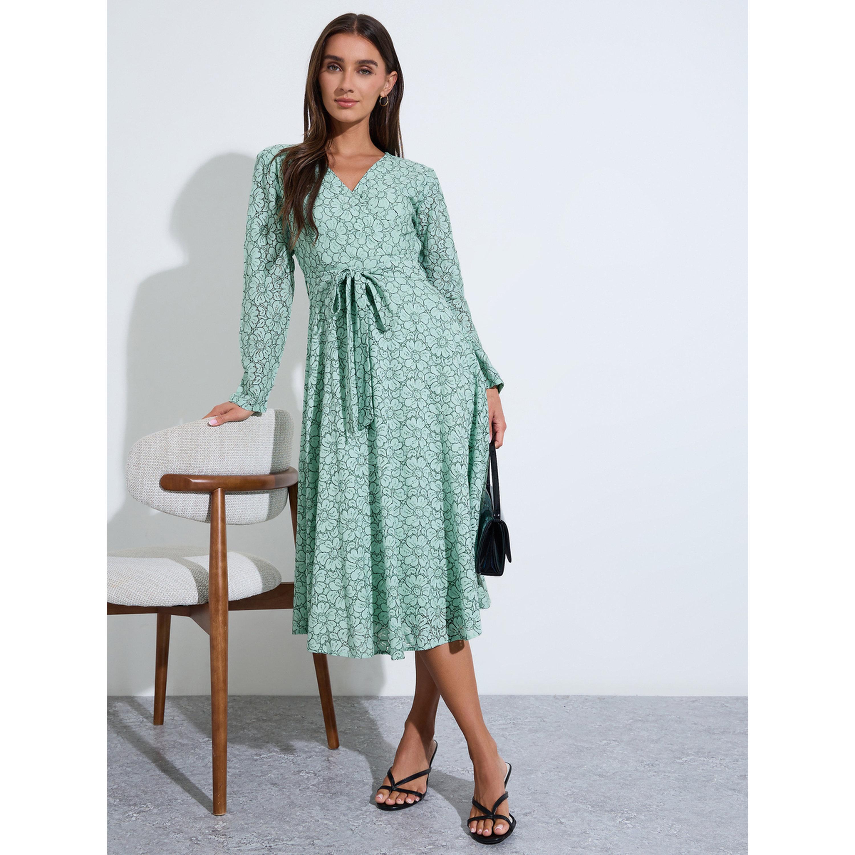 Styli Lace Insert Self Tie Belt A-Line Midi Dress-women-clothing-dresses-image-4