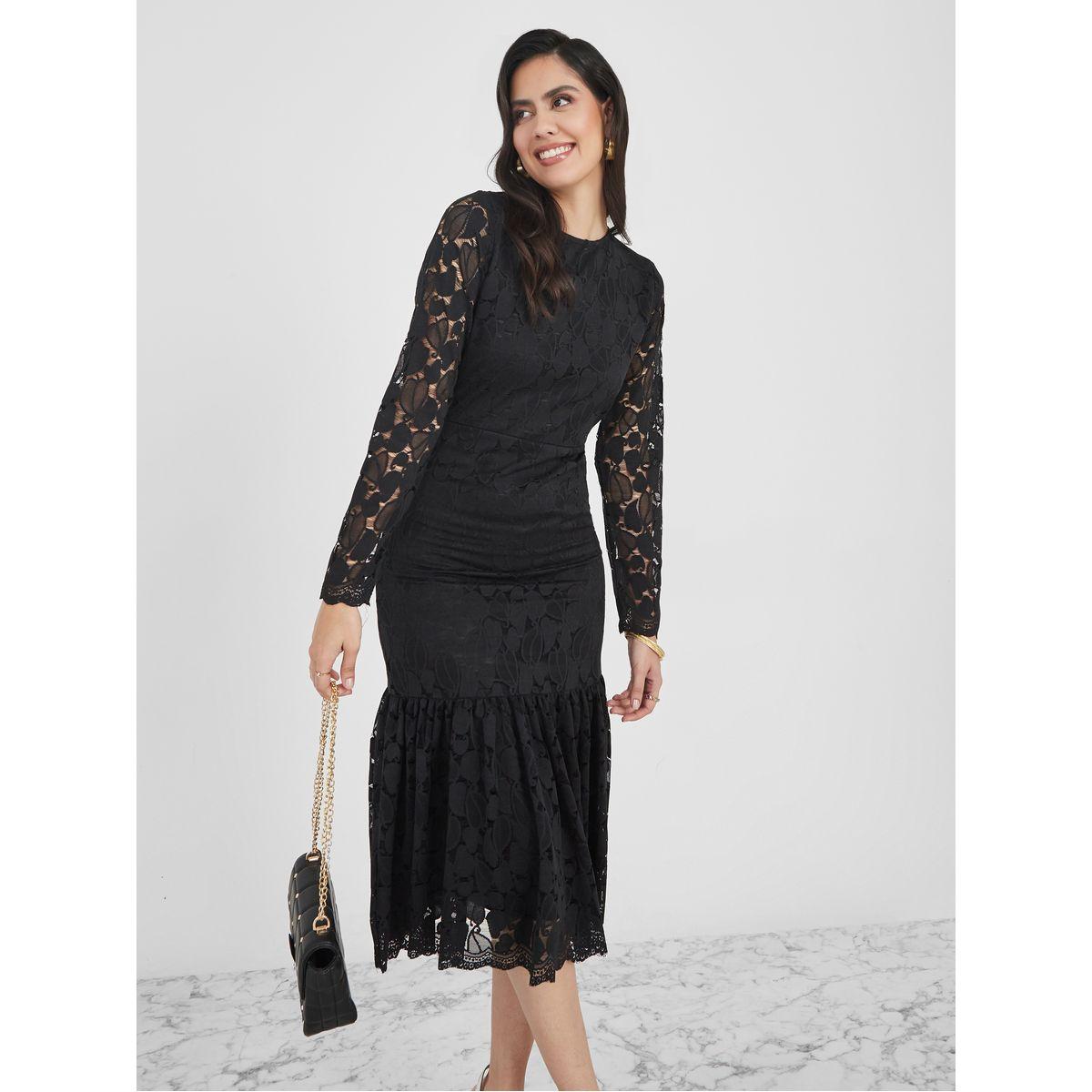 Styli 3/4 Sleeves Lace Insert Sheath Midi Dress-women-clothing-dresses-image-1