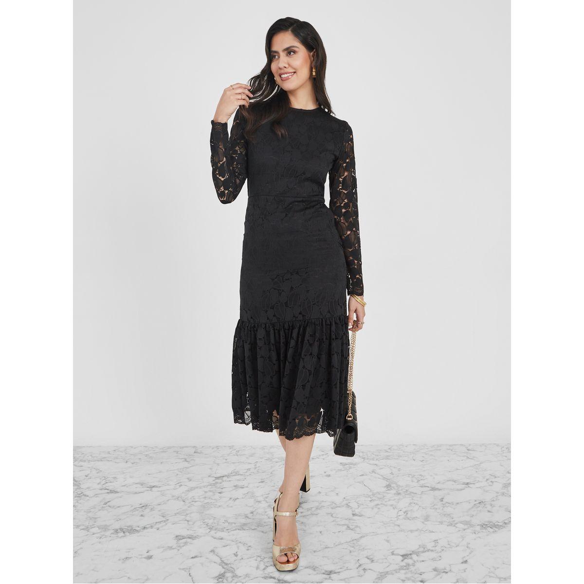 Styli 3/4 Sleeves Lace Insert Sheath Midi Dress-women-clothing-dresses-image-2