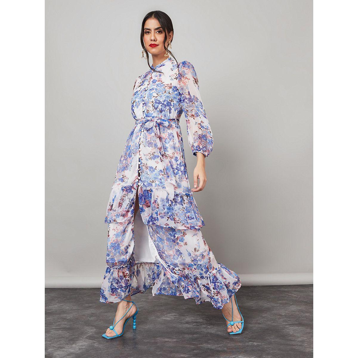 Styli High Neck Floral Print Layered Maxi Dress-women-clothing-dresses-image-1