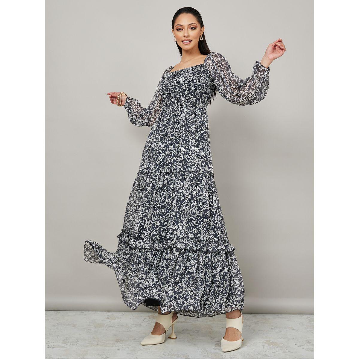 Styli Square Neck All Over Print Tiered Maxi Dress-women-clothing-dresses-image-1