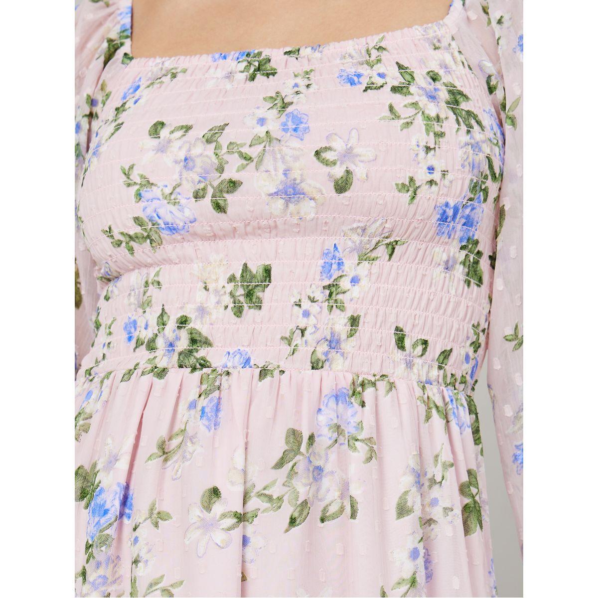 Styli Long Sleeves Floral Print Smocked Detail Tiered Maxi Dress-women-clothing-dresses-image-3