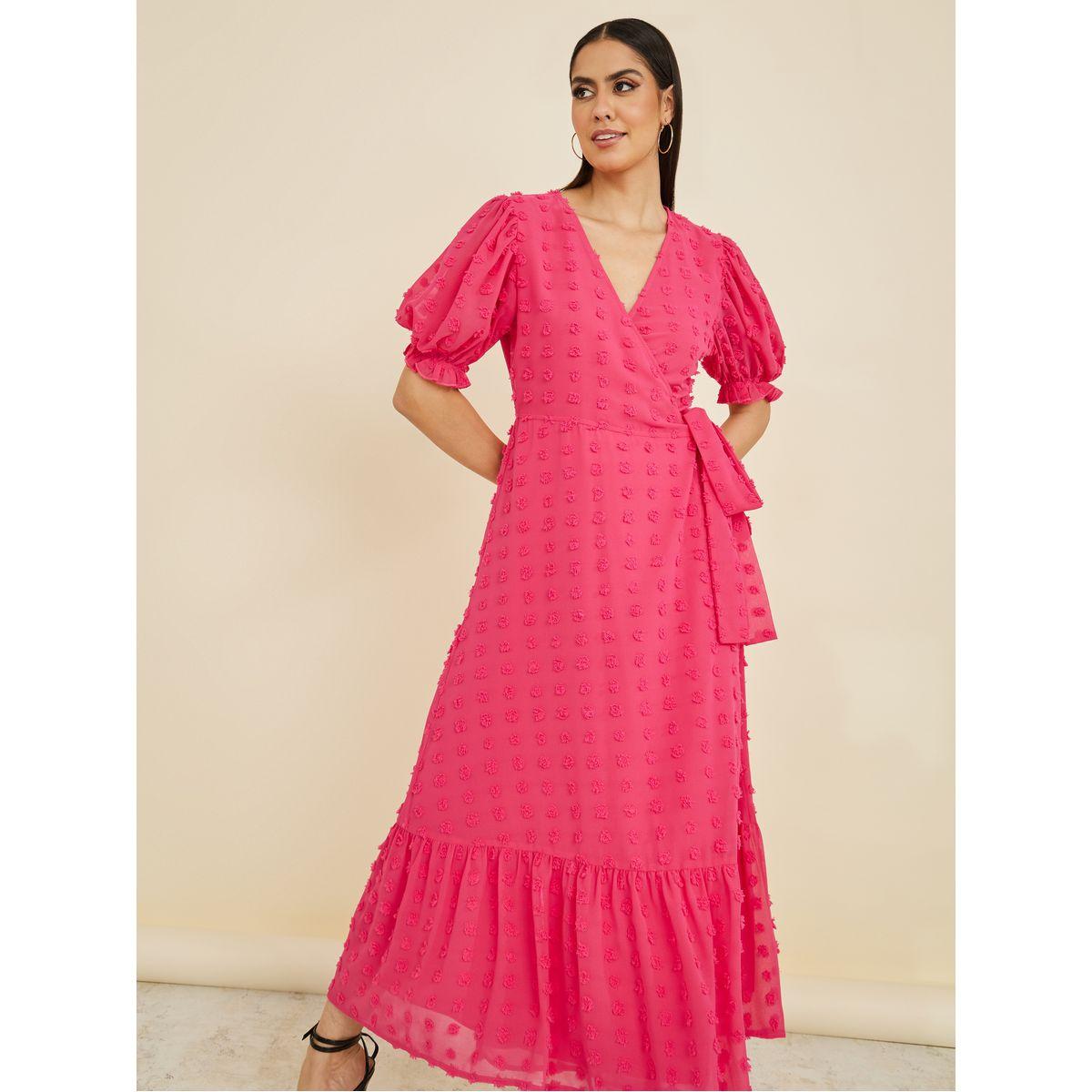 Styli Cuffed Sleeves Dobby Wrap Maxi Dress-women-clothing-dresses-image-1