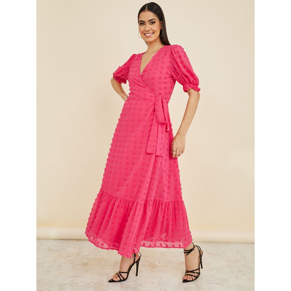 Styli Cuffed Sleeves Dobby Wrap Maxi Dress-women-clothing-dresses-image-2