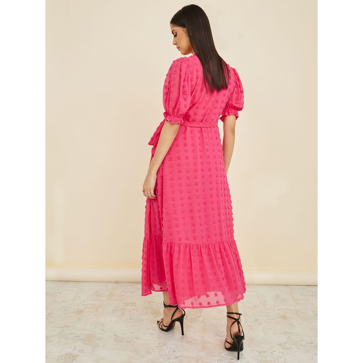 Styli Cuffed Sleeves Dobby Wrap Maxi Dress-women-clothing-dresses-image-4
