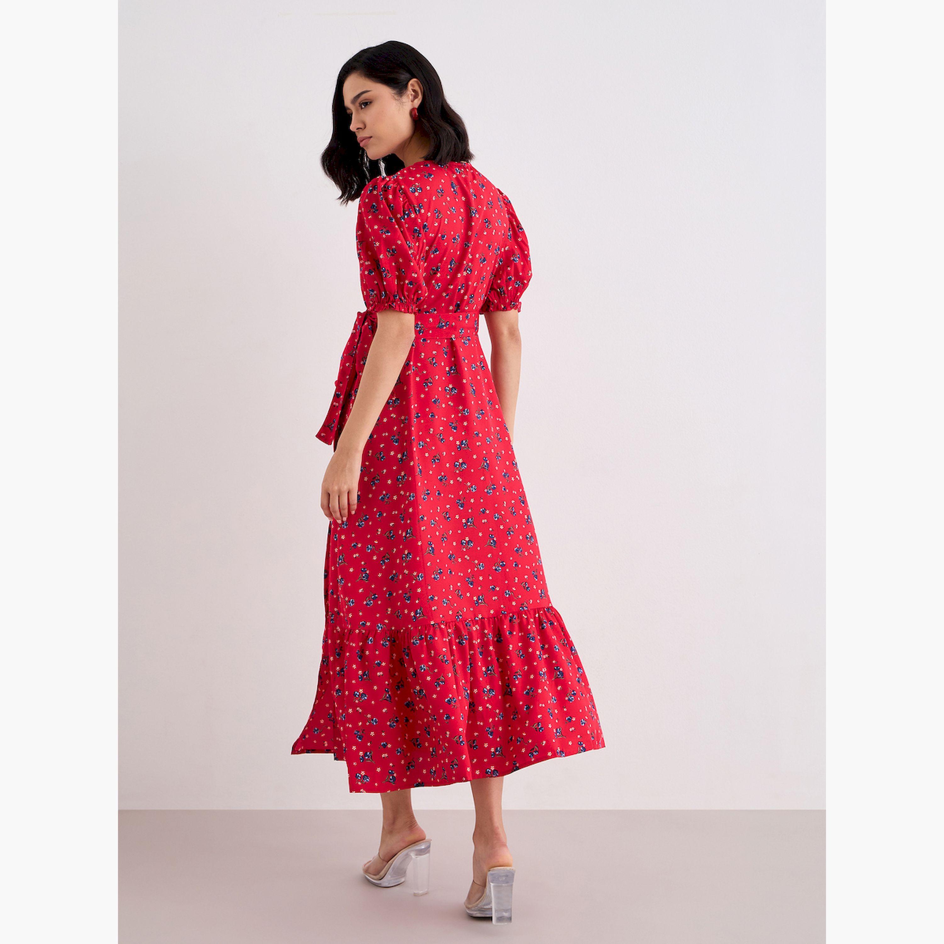 فستان ميدي ملفوف بطبعة أزهار للنساء-women-clothing-dresses-image-4