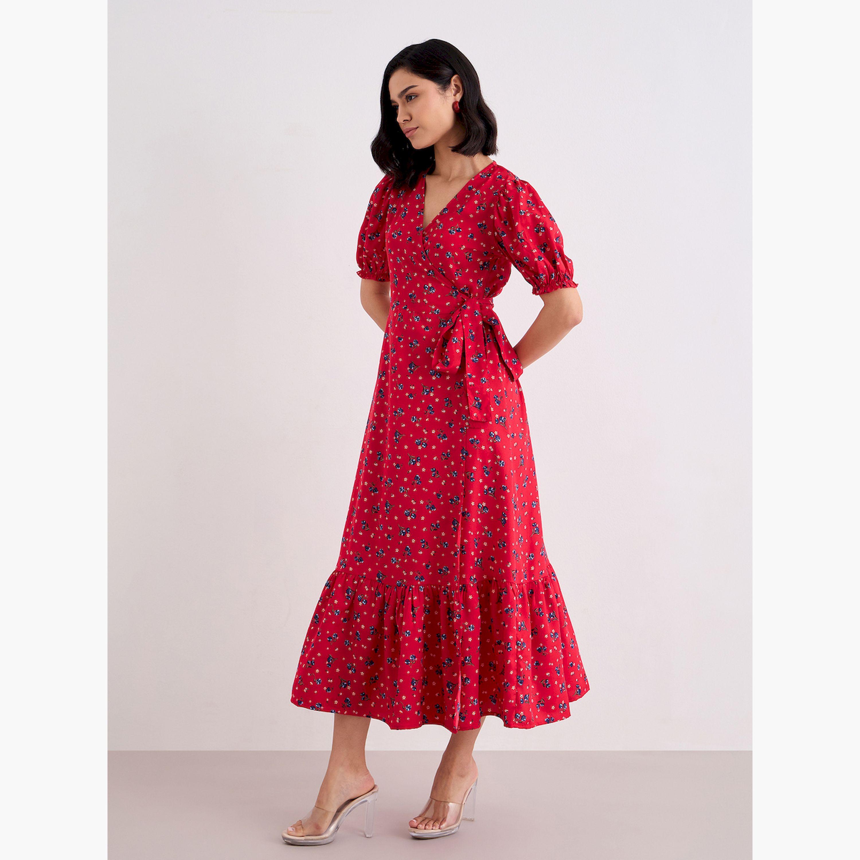 فستان ميدي ملفوف بطبعة أزهار للنساء-women-clothing-dresses-image-6