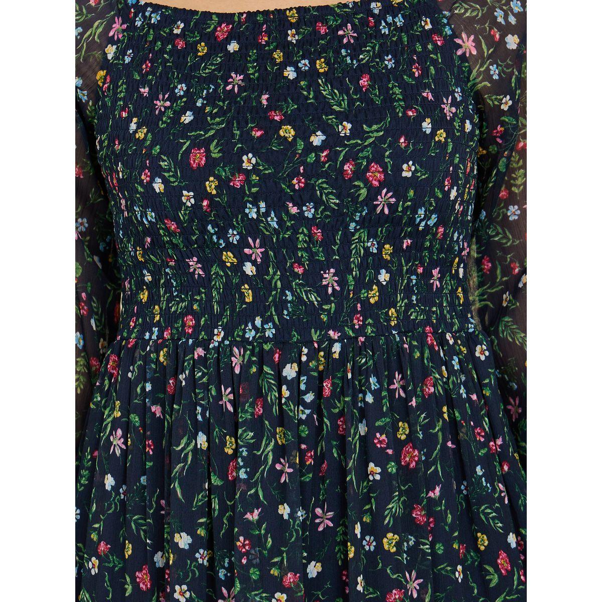 Styli Long Sleeves Ditsy Print Smocked Detail Tiered Maxi Dress-women-clothing-dresses-image-3
