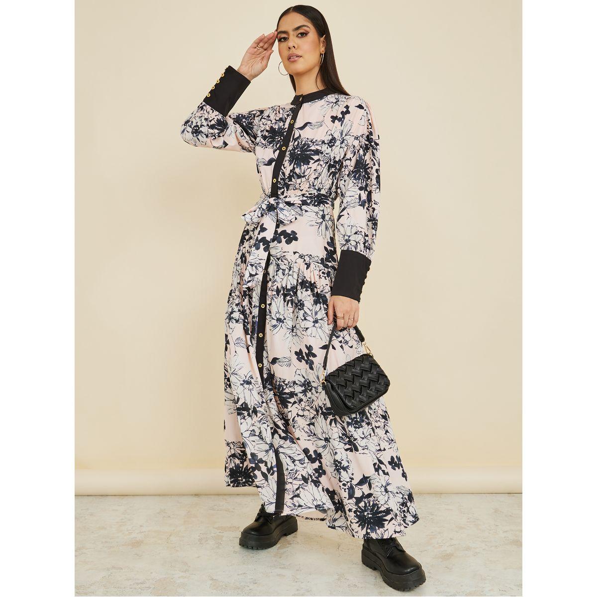 فستان طويل بكسرات واكمام طويلة-women-clothing-dresses-image-1
