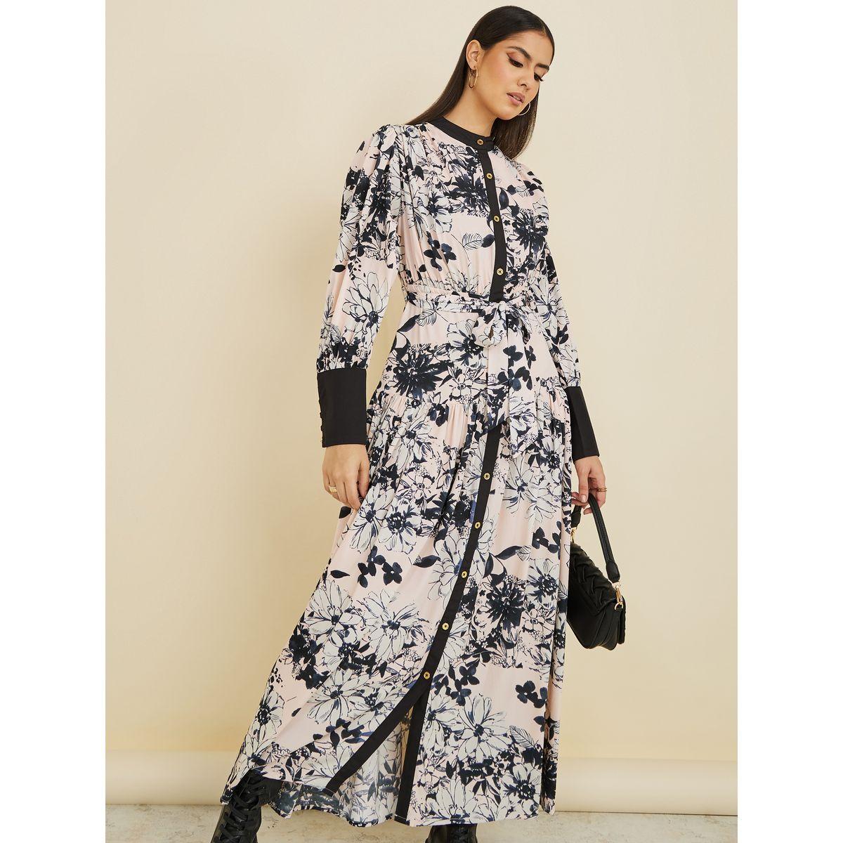 فستان طويل بكسرات واكمام طويلة-women-clothing-dresses-image-2