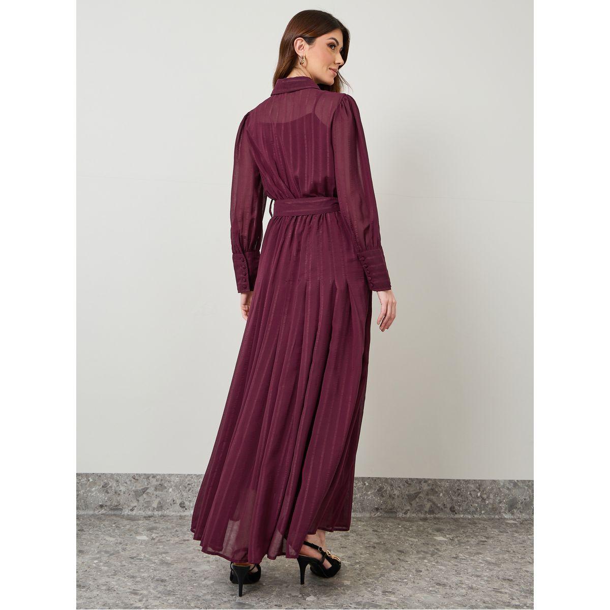 Styli Fold Pleat Belted A-Line Maxi Dress-women-clothing-dresses-image-4