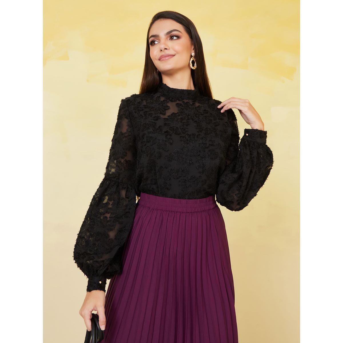 Styli Flocked Floral Regular Fit Blouse-women-clothing-shirtsandblouses-blouses-image-1