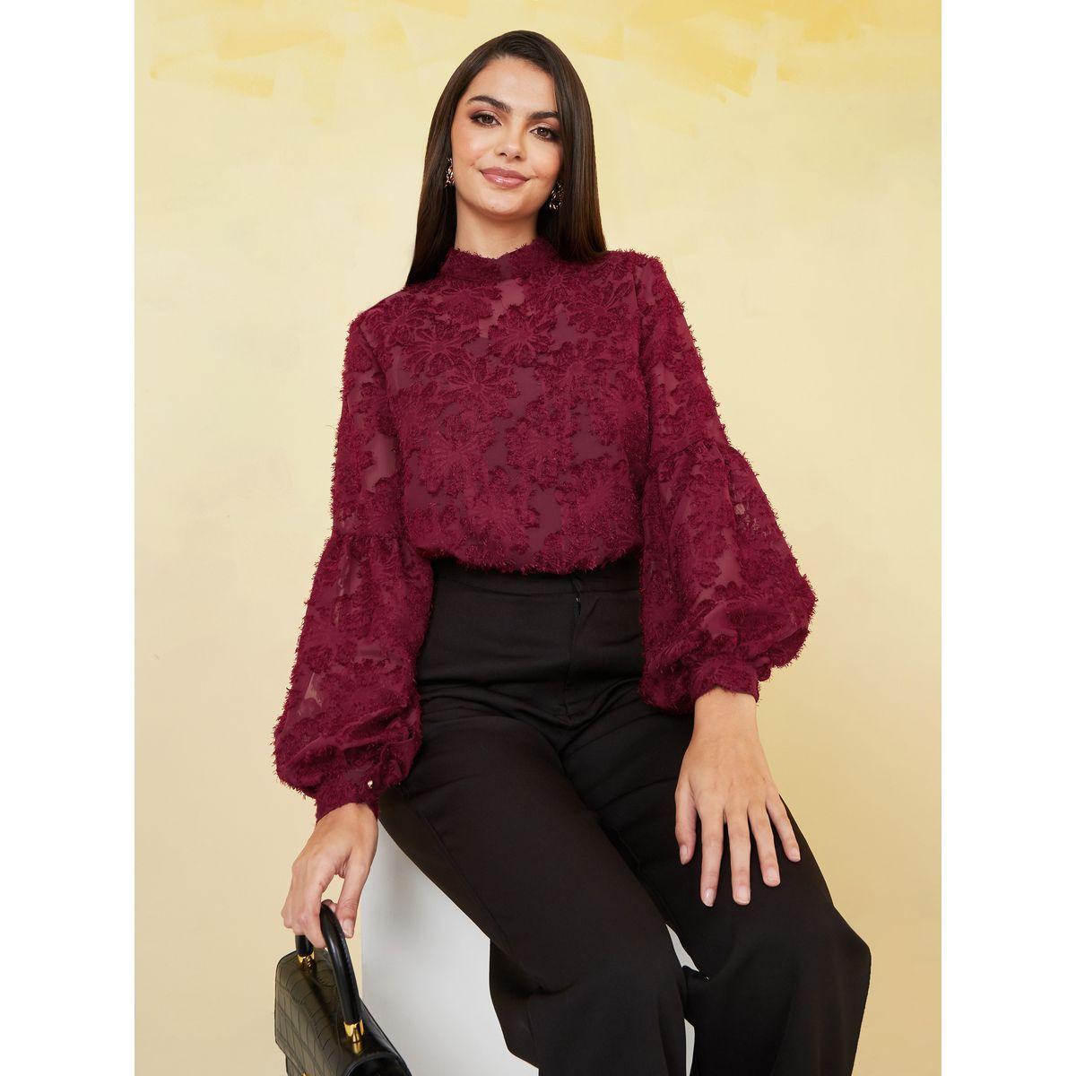 بلوزة كاجوال بياقة عالية-women-clothing-shirtsandblouses-blouses-image-1
