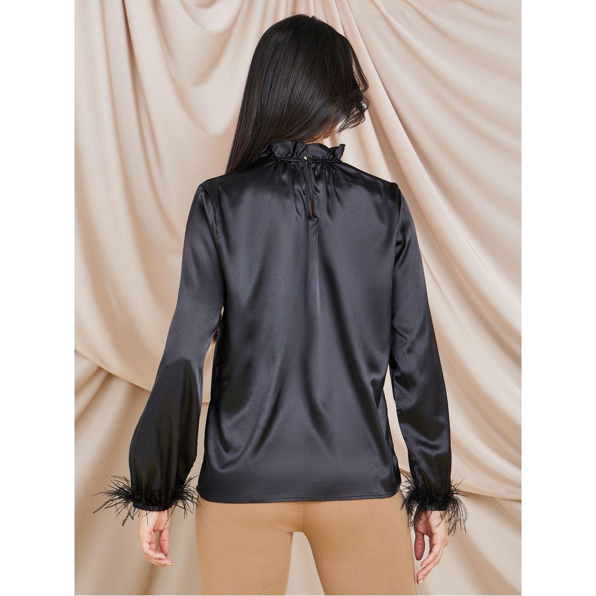 Styli Faux Feather Trim High Neck Regular Fit Blouse-women-clothing-shirtsandblouses-blouses-image-3